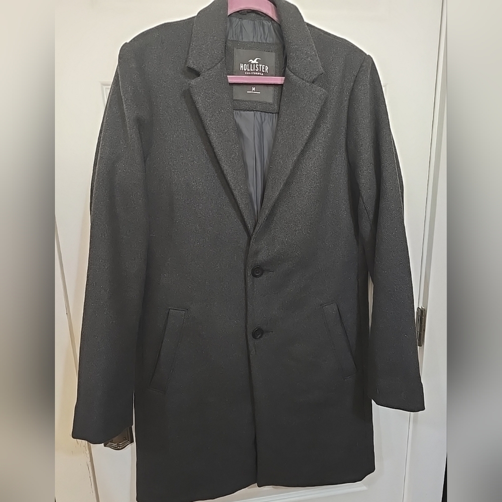 Hollister Wool Fully Lined Black Over Coat Womens Size Medium
